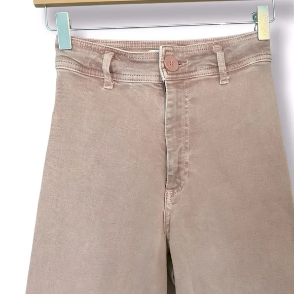 Zara Dusty Rose High Rise Flare Leg Raw Hem Stretch Denim Jeans Size 0 - Picture 4 of 6